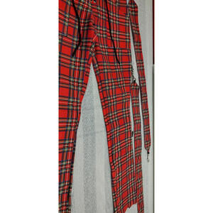 Unisex LIP SERVICE Zipper Punk Red Plaid Pants Bondage BELTS GROMMETS XS Unisex